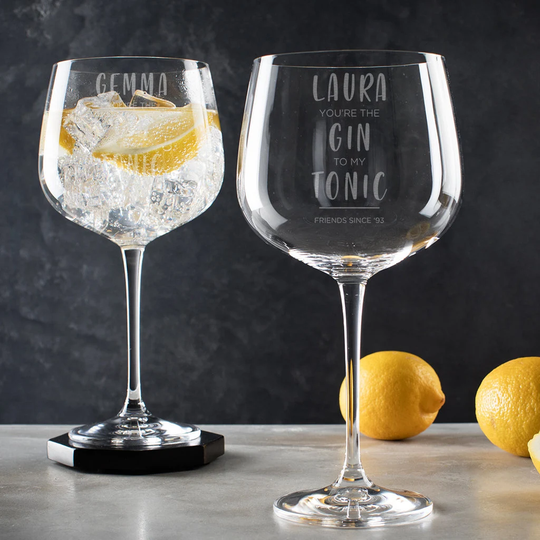 Personalised Gin & Tonic Glass Goblet - Gift For Her Women Best Friend Large Engraved Balloon Present Idea