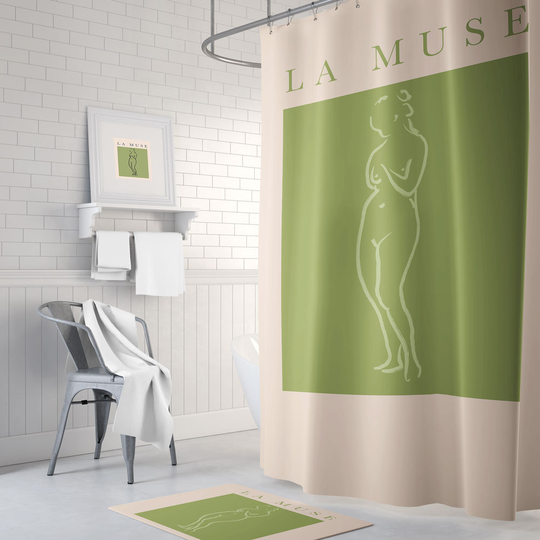 Green Shower Curtain For Bathroom, Waterproof Washable, Art