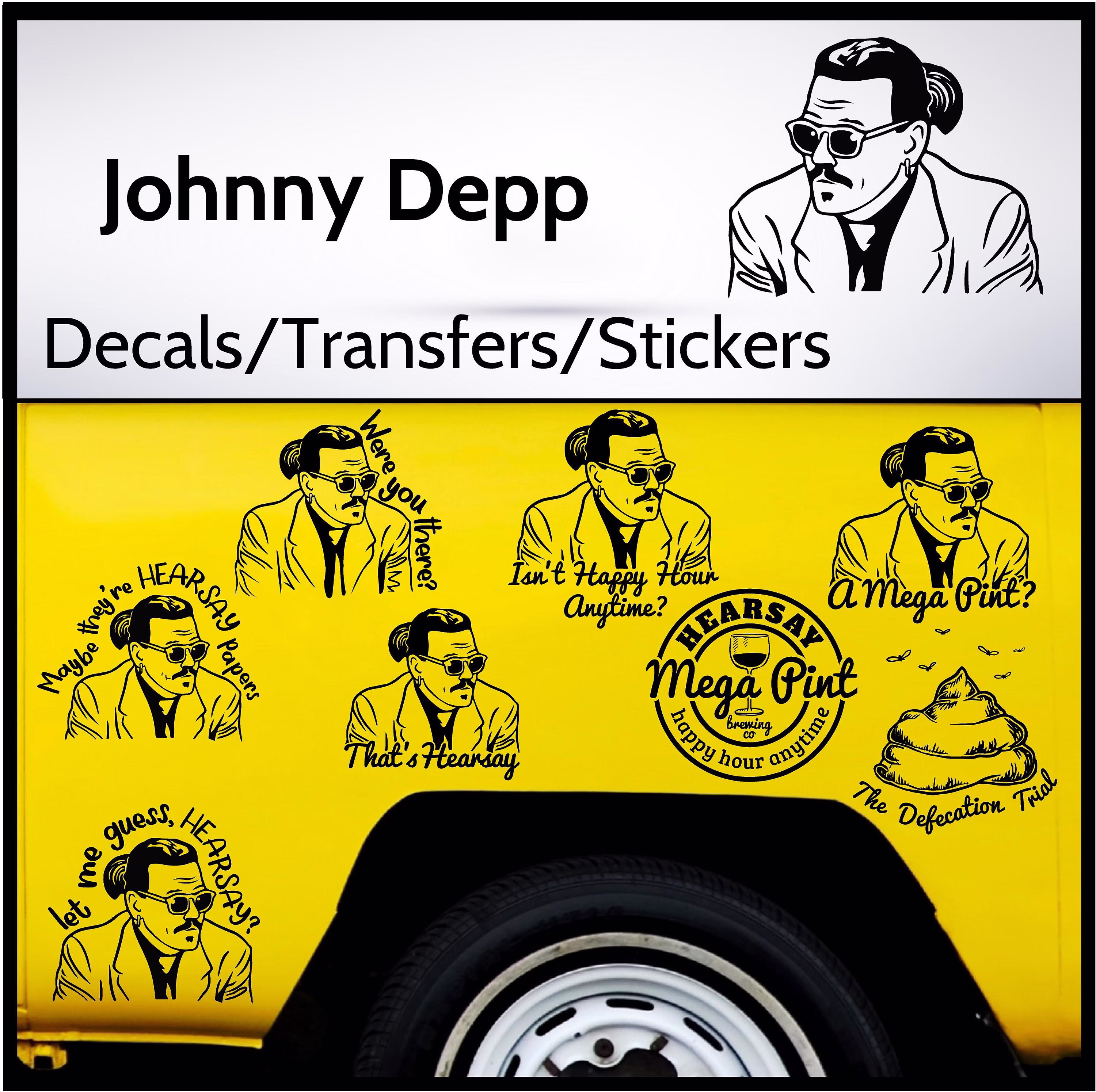 Johnny Depp, Mega Pint, Hearsay, 15cm X 15cm, Funny Decals, Transfer, Sticker, Car Easy Application