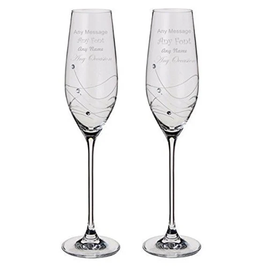 Personalised Dartington Glitz Pair Of Champagne Glass With Crystals - Add Your Own Message