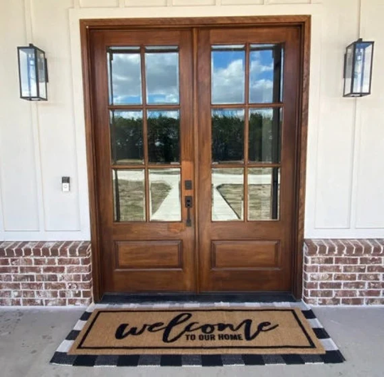 Welcome To Our Home Doormat, Flocked Coir Outdoor Mat, Personalized Door Custom Housewarming Client Gift