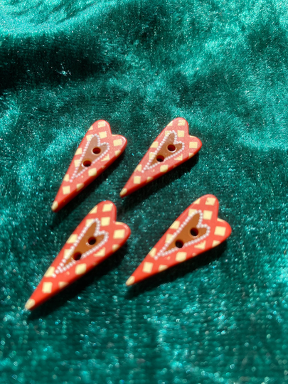 Heart Buttons Red Gingham Style By Dill 25mm A Set Of 4