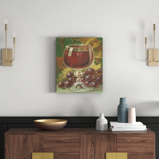 Wine Glass and Grapes - Graphic Art Print