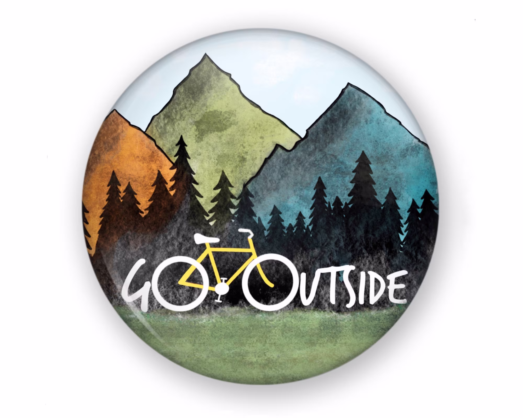Go Outside Bike Button Or Magnet, Cycling Pin, Button, Bicycle Fresh Air, Outdoors Ride A Bike, Gift