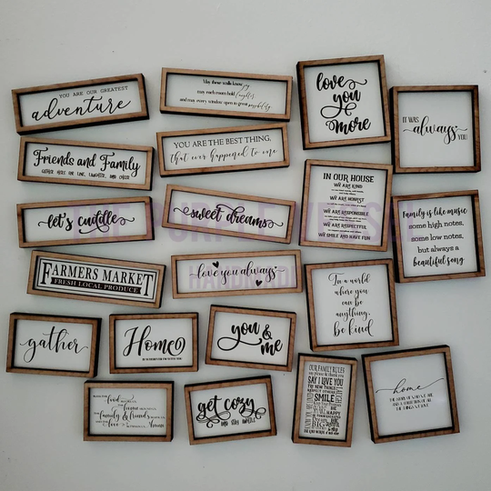 Miniature Wood Signs, Small Sign, Farmhouse Dollhouse Rustic Style, Tiered Tray Decor, Engraved, Gather, Family, Love, Adventure