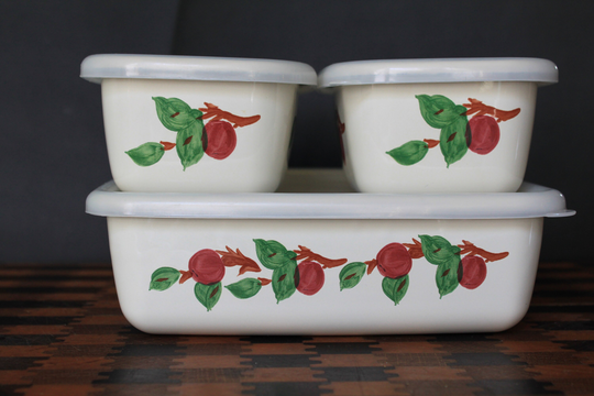 Apple Enamel Cookware Storage Containers, With Lids, Cookbook, For Vintage Baking Kitchen Ware. Gift Lover, Chef, Baker. Hostess