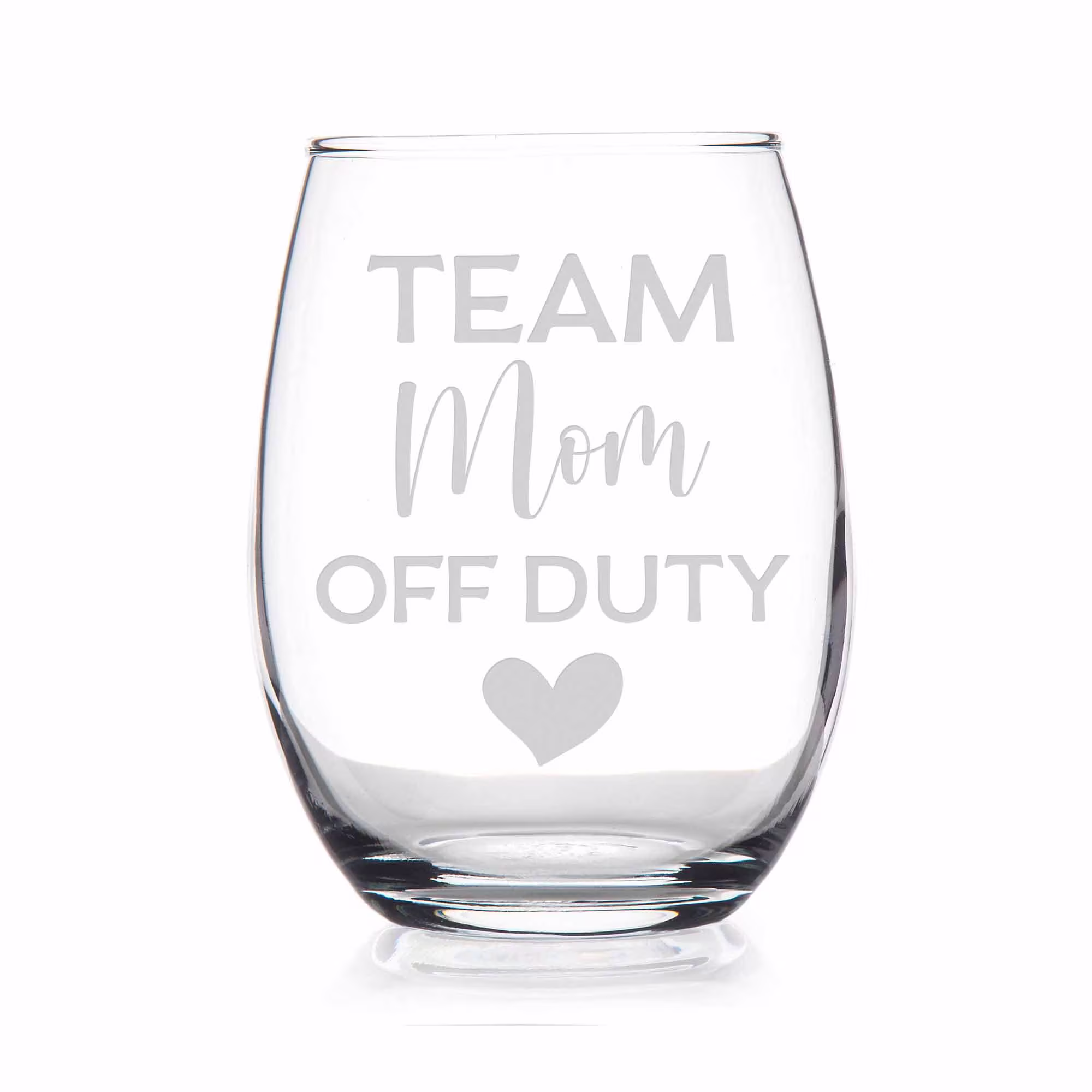 Team Mom Off Duty Stemless Wine Glass - Cheerleading Coach, Coach Gift, High School End Of Season Cheer Mom