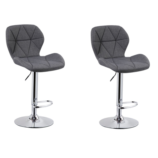 (Fabric Grey) 2pk Charles Jacobs Diamond-Style Adjustable Breakfast Bar Stools With Footrest