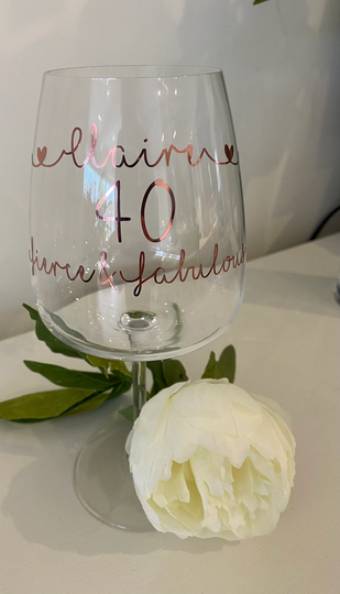 Personalised Wine Glass 40 Fierce & Fabulous Birthday Gift For Mum Friend Wine Lovers Rose Gold Or Any Colour 40Th 50Th