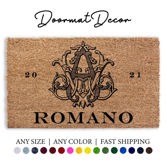 Personalized Wedding Monogram Initials Doormat, Flocked Coir Door Mat Gift, Welcome Mat, Engagement Realtor Outdoor Rug