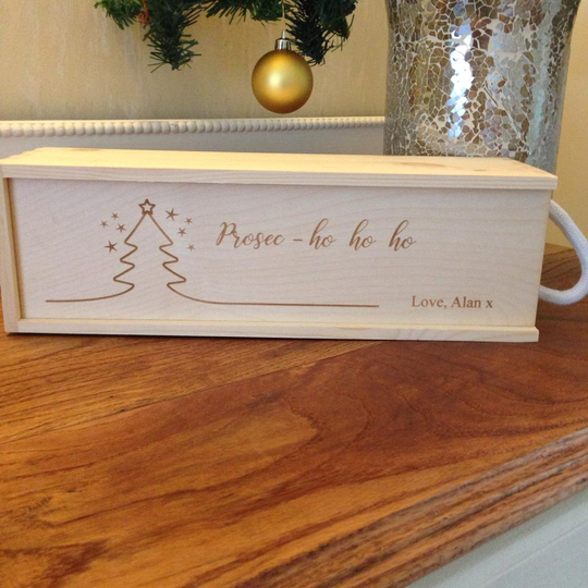 Wooden Box For Wine- Personalized Name -Adults Christmas Present - Spirit Case Holder- Prosecco Carrier Drink Rope Handle