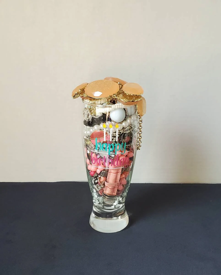 Vintage To Modern Mystery Jewelry Jar Happy Birthday Beer Glass