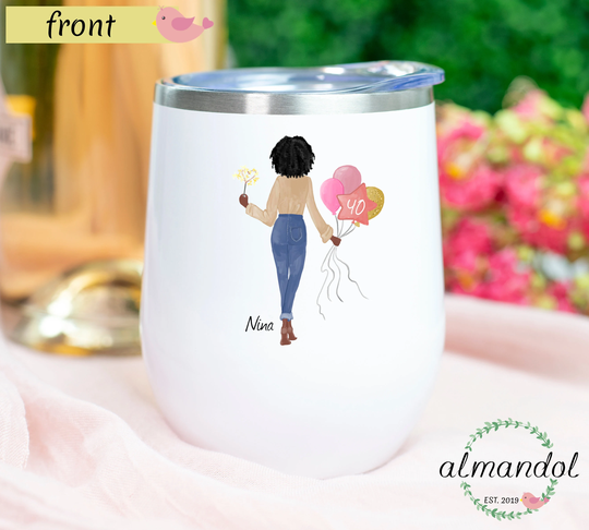 Custom 40Th Birthday Tumbler, Pick Your Hair Personalized Wine Gift For 40 Years Old, Tumbler