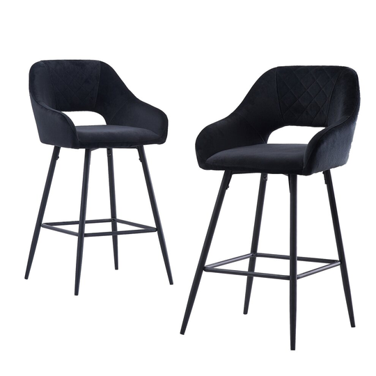(Black) 2PCS Bar Stools Velvet Breakfast Bar Stools Rest