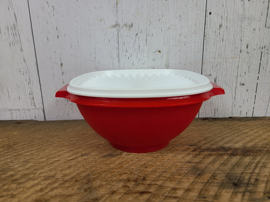 Vintage Tupperware Red Servalier Bowl Starbust White Lid Food Storage Pantry Container Fridge Keeper Dish Kitchen Camping Outdoor Picnic Bbq