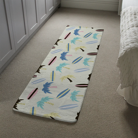 Laboy Surf Boards and Palm Trees Designer Shaggy Grey/Blue/Pink Rug
