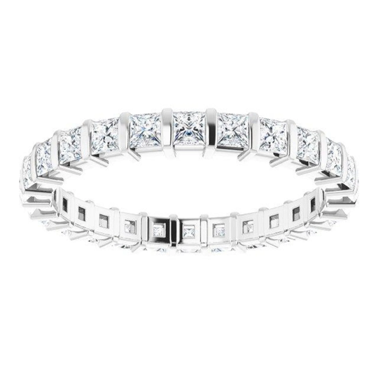 0.90 Ct. Bar Set Princess Diamond Eternity Band - 14K/18K White, Yellow, Rose Gold & Platinum 950, Natural Diamond Eternity Ring