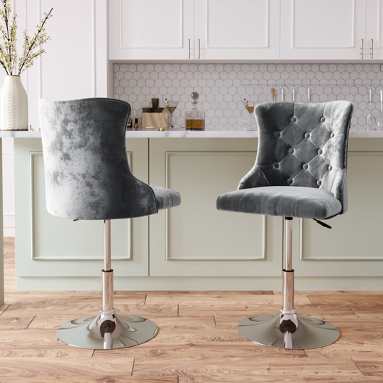 (Grey) Breakfast Bar Stool Button High Back Dining Chair