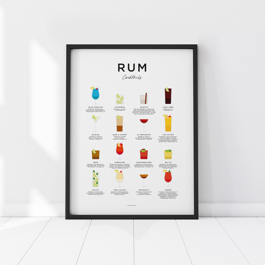 Rum Poster, Cocktails Print, Cocktail Art, Gifts, Lover Sign, Kitchen Poster