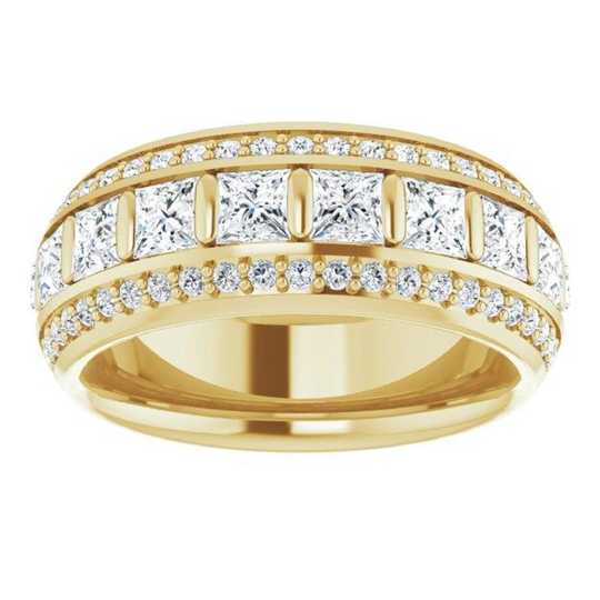 2.73 Ct. Princess & Round Diamond Eternity Band - 14K/18K White, Yellow, Rose Gold & Platinum 950 , Natural Triple Row