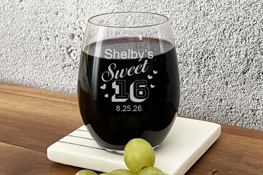 Set Of 12 | Sweet 16 Personalized Engraved Stemless Glass Montereytimes Dm9 9 Oz Birthday Favors Quince