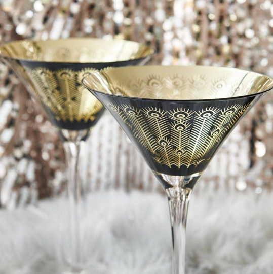 Electroplated Midnight Peacock Design Martini Glasses - Set Of Two Glasses -Celebration Glasses -Cocktail Glasses - Wedding