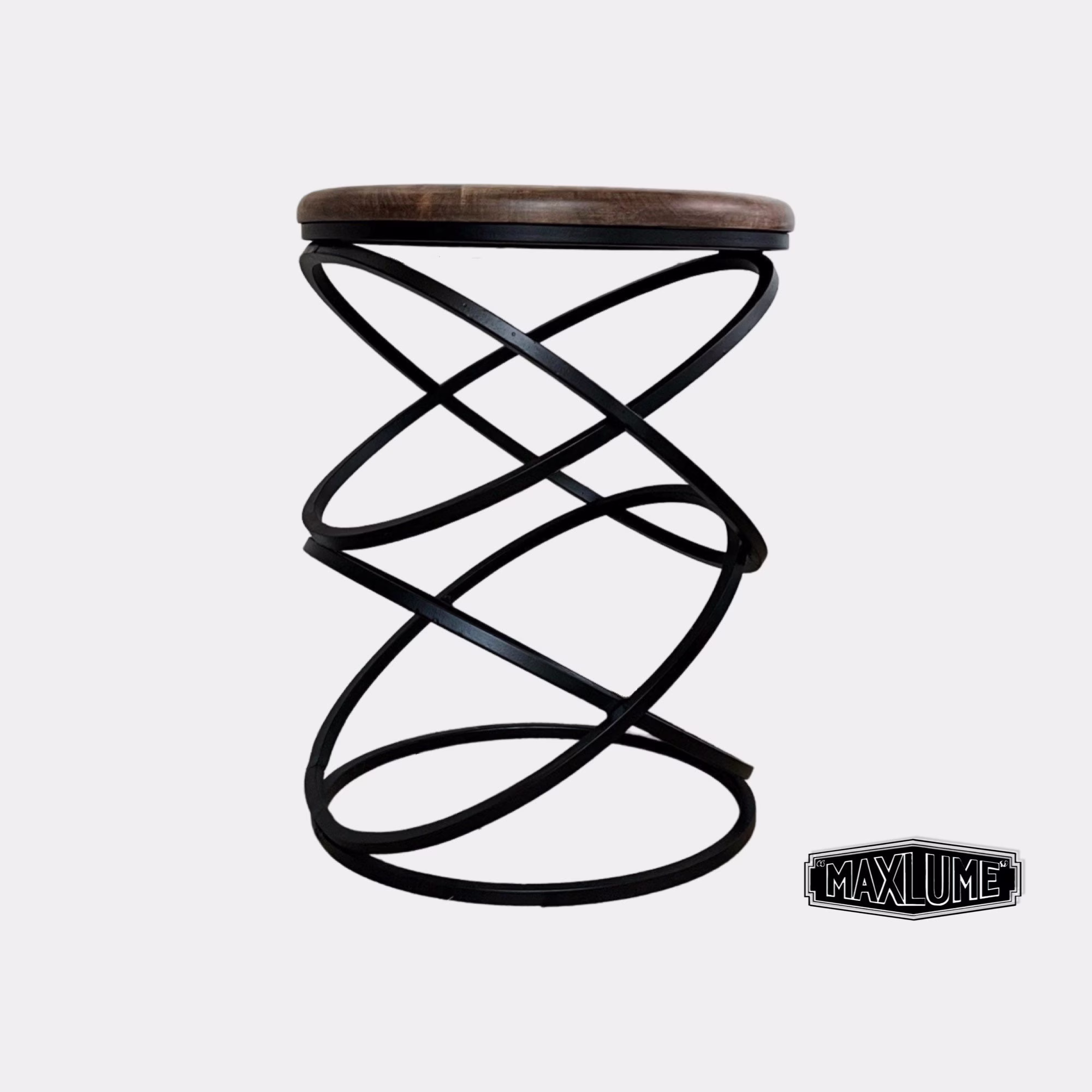 Maxlume - Rings Drum Side Coffee Table Industrial | Vintage Style Plant Floor Stand Sofa End Retro Solid Wood Metal