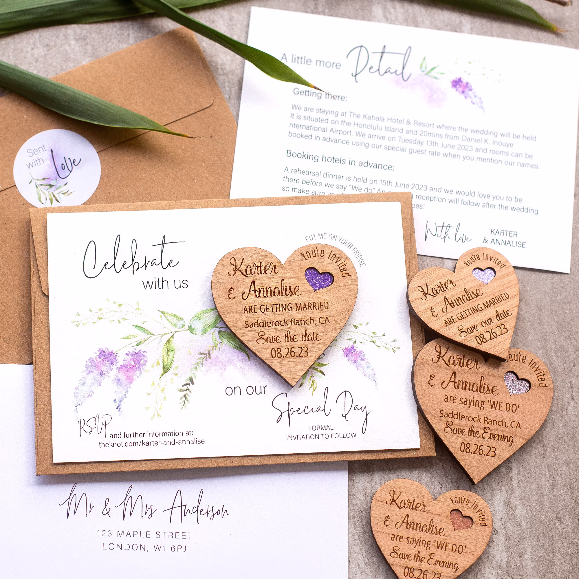 Lilac Floral Save The Date Magnets, Lavender Save Cards, Unique Wooden Date, Rustic, Purple, Violet, Spring Summer Wedding
