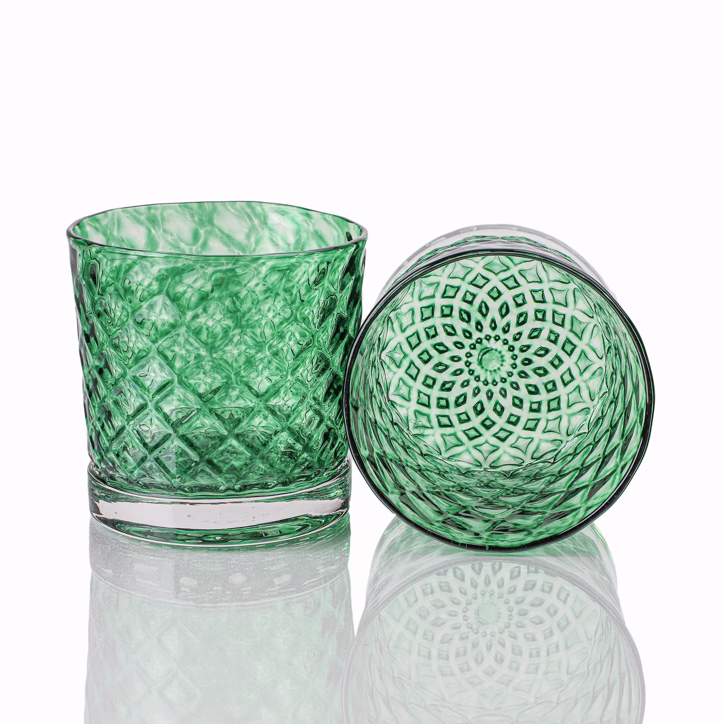 Emerald Mindala Glass Set Of 6 - Hand Blown Scotch Glasses, Made Whiskey Tasting Glasses
