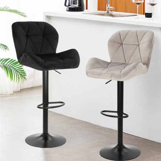 Stylish Minimalist 2Pcs Bar Stools Gas Lift | Cool Velvet Breakfast Kitchen Club Cafe Swivel Chairs Home & Living Decor Gifts