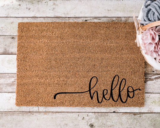 Welcome Mat, Door Entrance Cute, Hello, Custom, Made To Order, Calligraphy