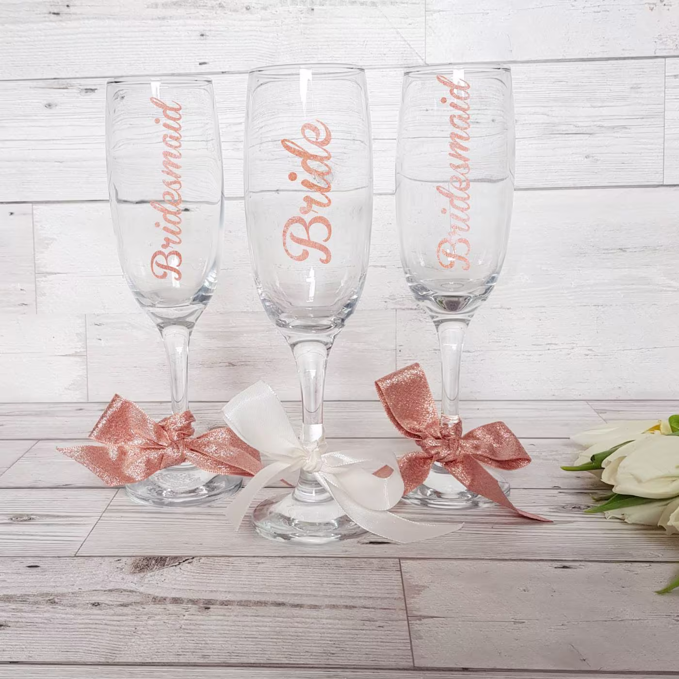 Personalised Champagne Flutes, Personalised Glasses, Bridal Party Bridesmaid Glass, Rose Gold Wedding Decor, Hen Glasses