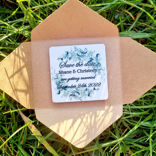 Personalised Save The Date Magnets Come in Beautiful Wax Sealed Envelopes