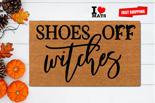 Shoes Off Witches Doormat, Doormat, Halloween Housewarming Gift, Wipe It, Welcome Front Broom