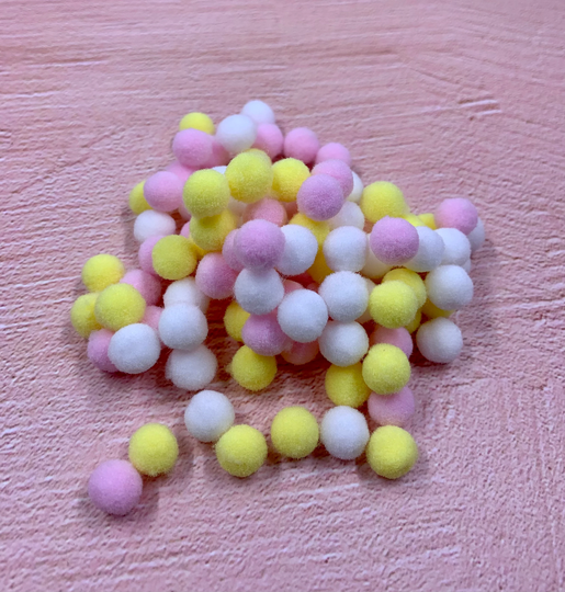 10mm Pastel Pink, Yellow & White Pom Mix