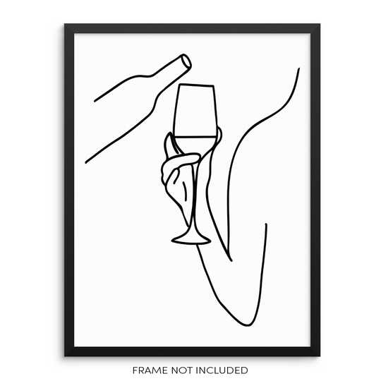 Minimalist Line Art Print Abstract Hand With Wine Glass Poster 11"x14