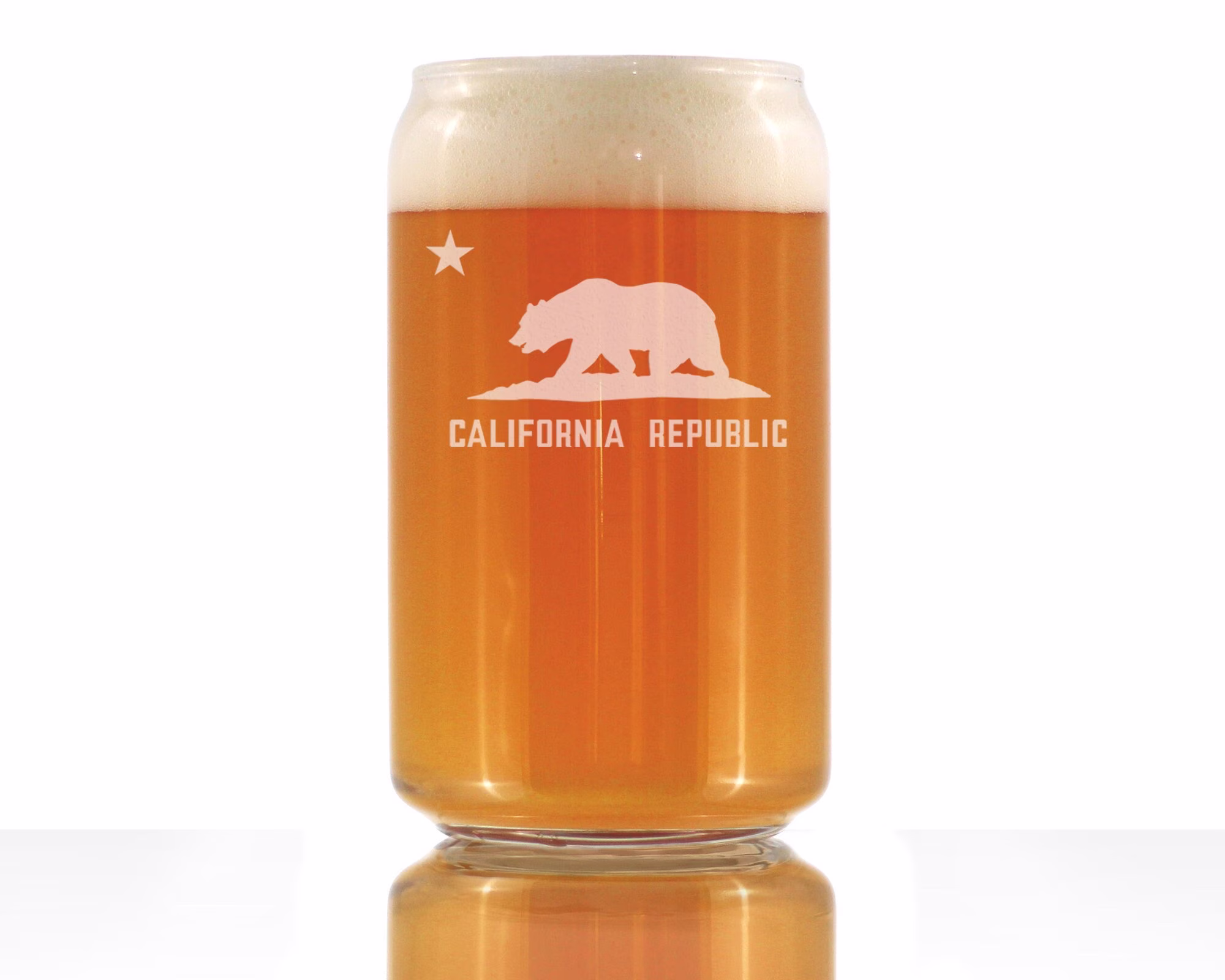 California Flag - Cute State Beer Can Pint Glass, Large 16 Ounce Size, Etched Sayings, Gift For Californian