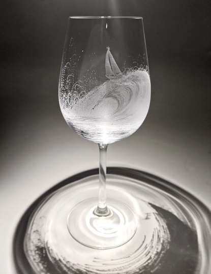 Sailing Wine Glass - Boat Gifts Wave Art Ocean Dartington Crystal Yacht Etched