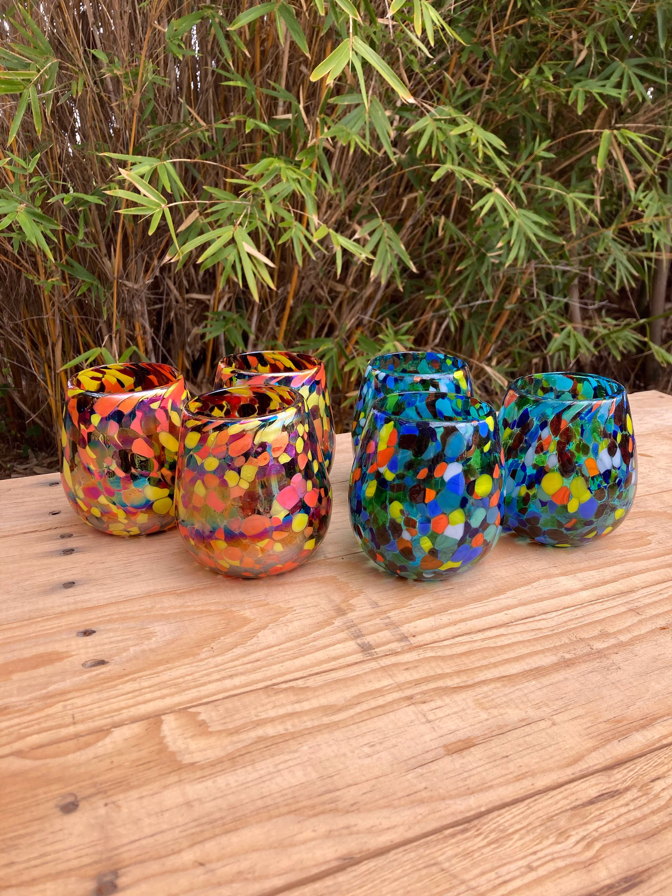 6 Stemless Wine Glasses - Custom Color Combo