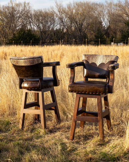 Trophy Ranch Bar Stool With White Crocodile Leather Embossed Yolk Swivel