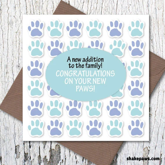 Congratulations On Your New Paws - A Addition To The Family, New Dog Card, Puppy Lovers, Cat Card
