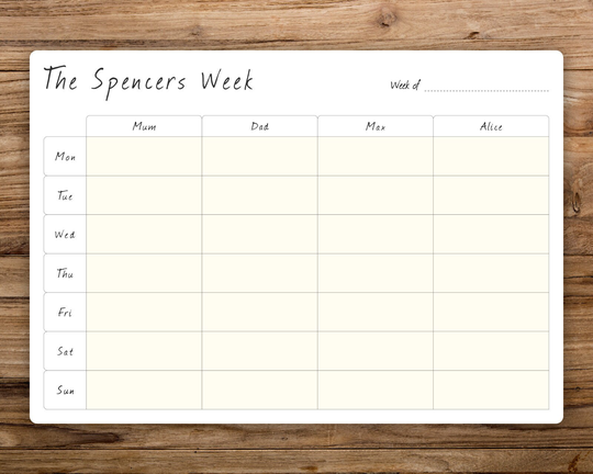 Personalised Dry Wipe Whiteboard Weekly Family Planner Board