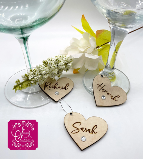 Heart Shaped Wine Glass Charms With Diamante Embelishment