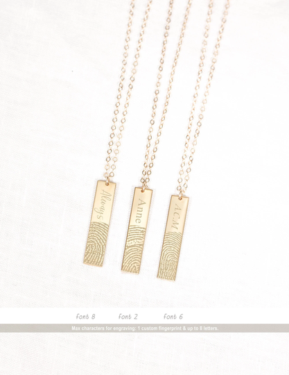 Fingerprint Bar Necklace Thumbprint Actual Memorial Signature