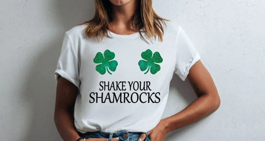 Ladies Shake Your Shamrocks T-Shirt - Womens Girls Funny St Patricks Day Top Birthday Christmas Gift