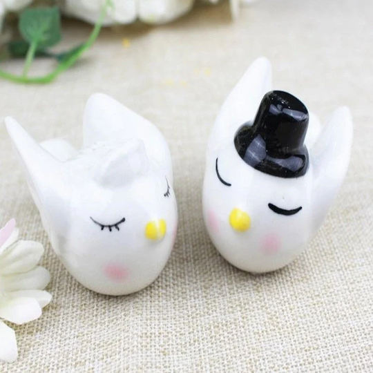 Love Birds, Salt & Pepper Shakers, Happily Ever After, Bride Groom Set, Adorable Mid Century Inspired Design
