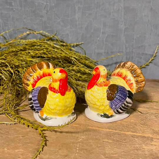 Vintage Turkey Salt & Pepper Shakers Hand Painted Ceramic Thanksgiving