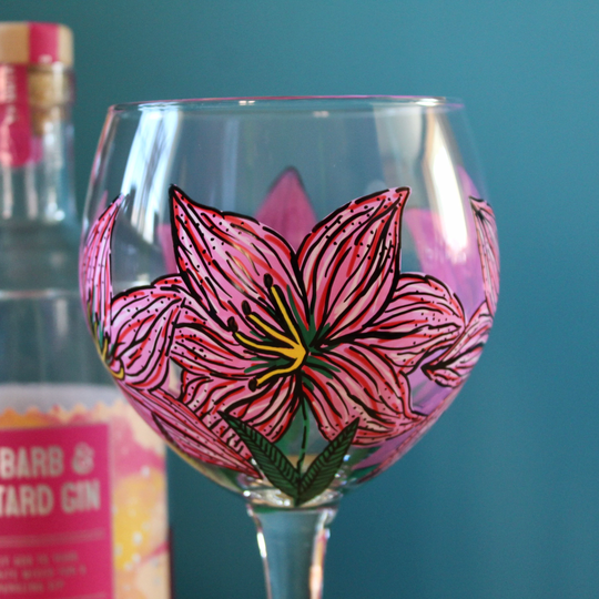 Hand Painted Floral Gin Glass, Pink Lily | Personalisation Available Gift For Her, Lovers