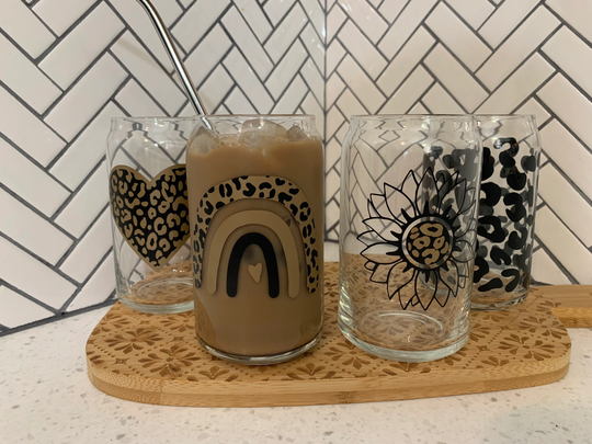 Rainbow Glass Can-Cheetah Print Iced Coffee Cup - Reusable Cup-Cute Can - Beer Can-Custom Drinkware-Drinkware Set