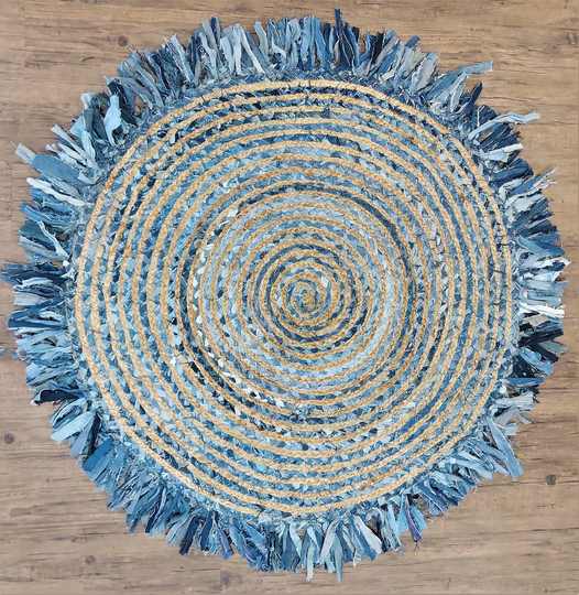 Handmade Denim Jute Cotton Rug Natural Blue